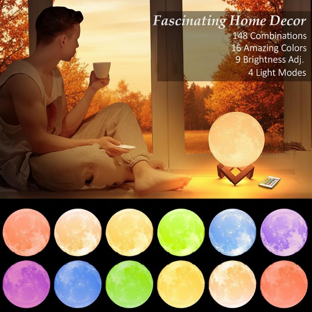 16-Color Lamp With Stand And Remote, Moon Lamp, LED Night Light With Dock, Creative Moon Light Uniq - Daily Wonder Store