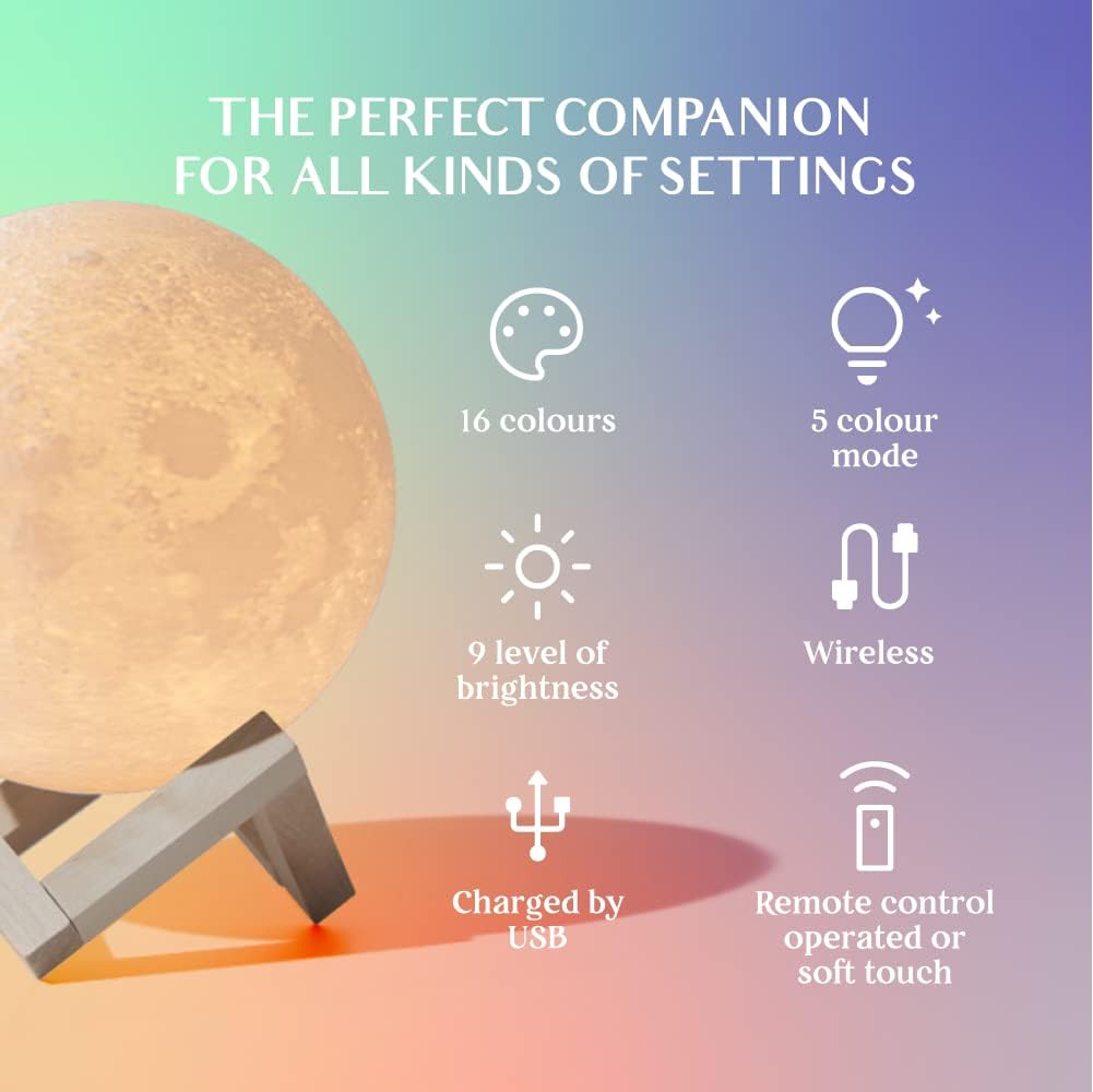 16-Color Lamp With Stand And Remote, Moon Lamp, LED Night Light With Dock, Creative Moon Light Uniq - Daily Wonder Store