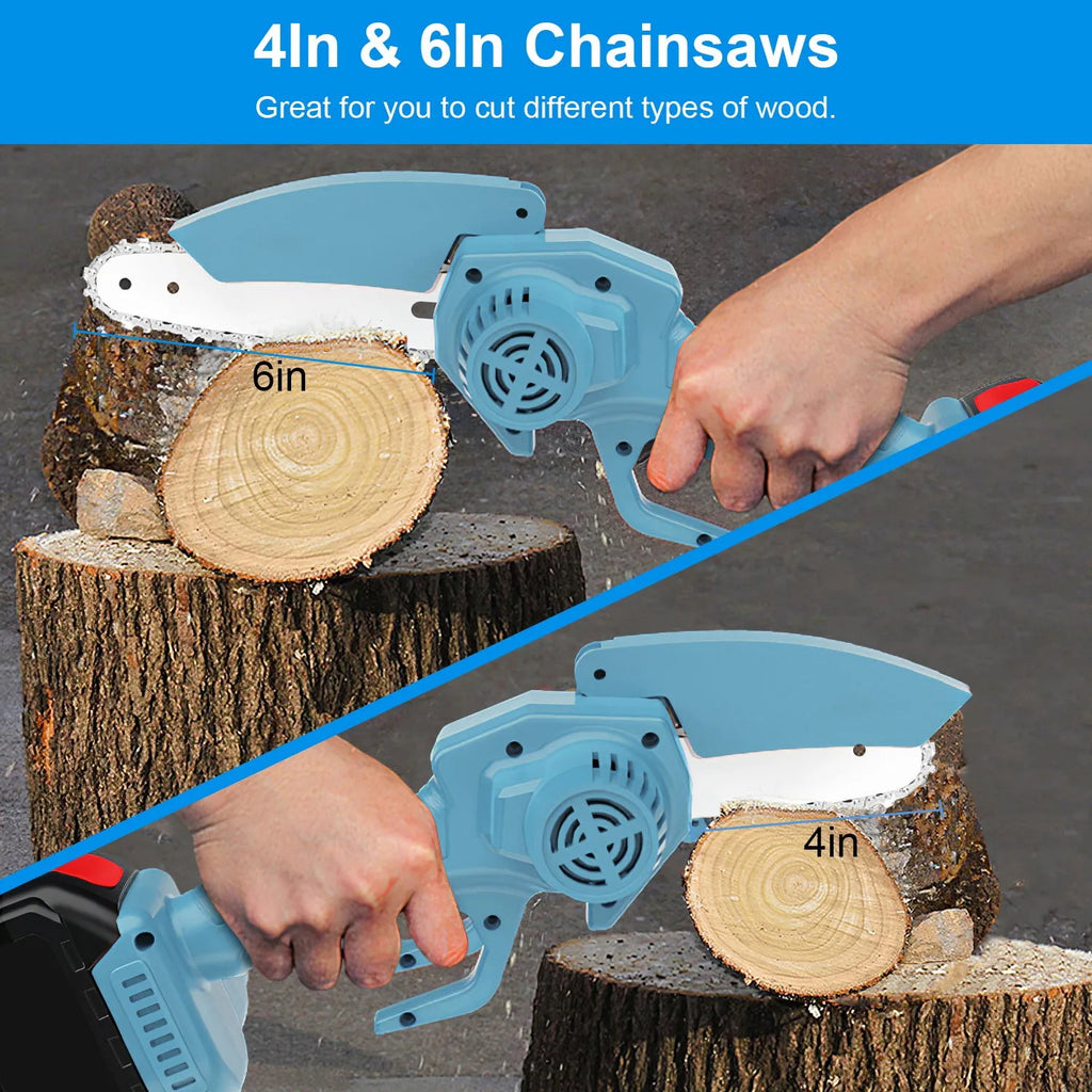 4" & 6" Cordless Mini Chainsaw Kit with 2 Batteries, Extra Chains & Carry Case