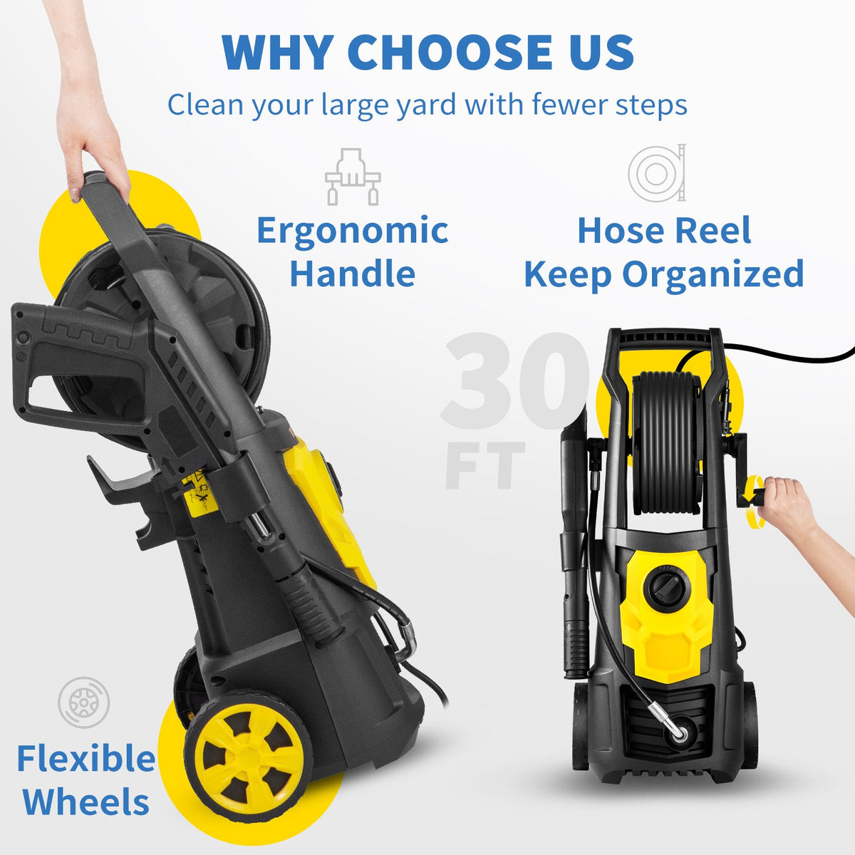 VEVOR Electric Pressure Washer, 2000 PSI, Max. 1.76 GPM Power Washer W 30 Ft Hose, 5 Quick Connect Nozzles, Foam Cannon, Portable To Clean Patios, Cars, Fences, Driveways, ETL Listed - Daily Wonder Store