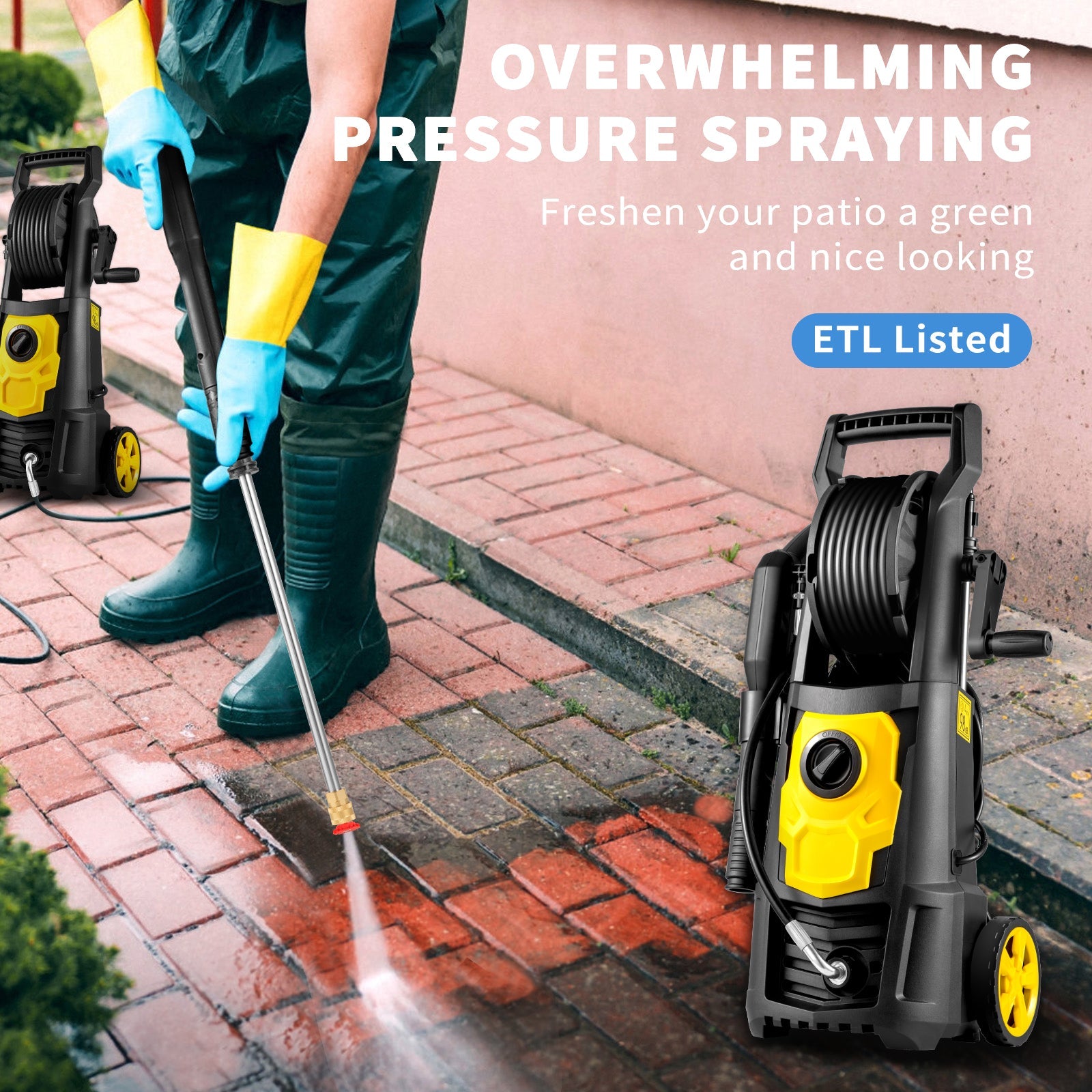 VEVOR Electric Pressure Washer, 2000 PSI, Max. 1.76 GPM Power Washer W 30 Ft Hose, 5 Quick Connect Nozzles, Foam Cannon, Portable To Clean Patios, Cars, Fences, Driveways, ETL Listed - Daily Wonder Store