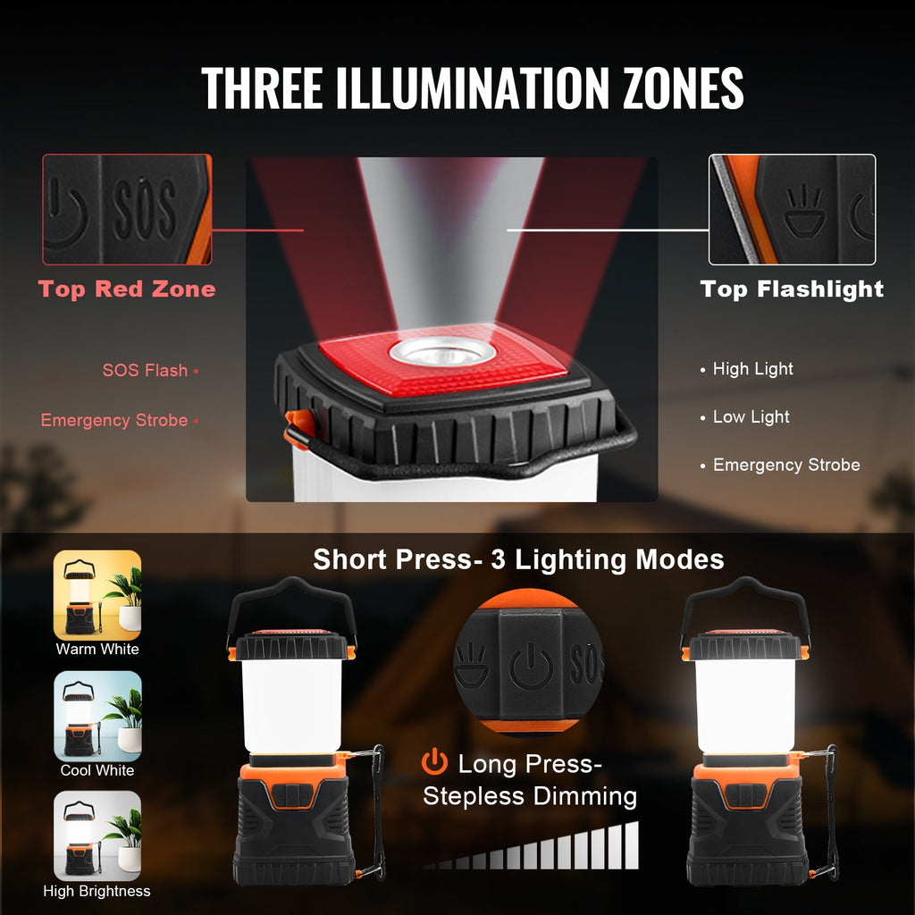 VEVOR LED Camping Lantern Battery Powered All-in-one For Exceptional Experience - Daily Wonder Store