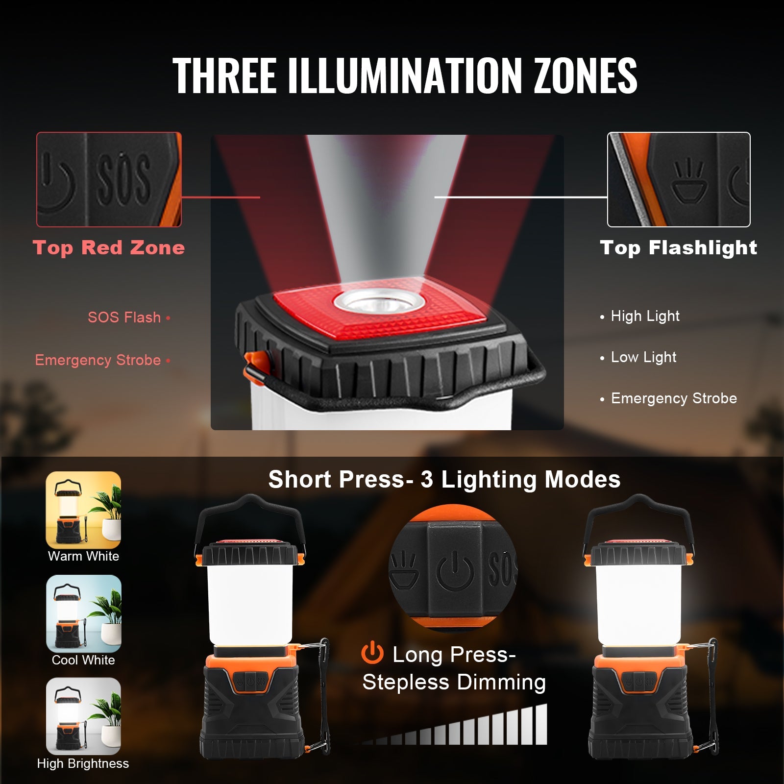 VEVOR LED Camping Lantern Battery Powered All-in-one For Exceptional Experience - Daily Wonder Store